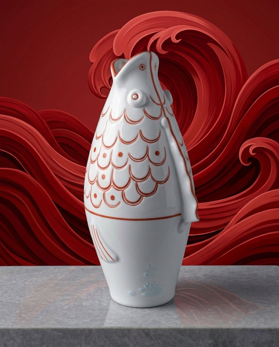 Vaso A Forma Di Pesce - Decorato